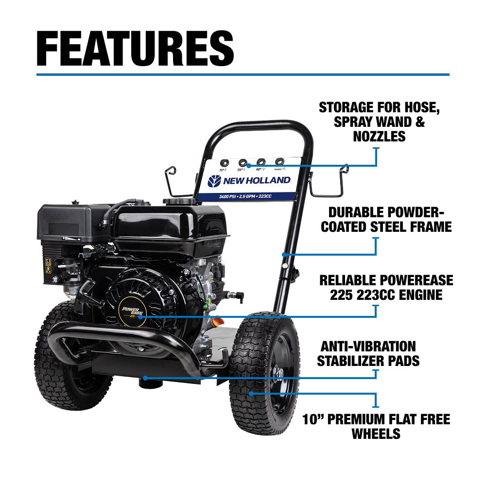 New Holland 3,400PSI 2.5GPM Cold Water Gas Pressure Washer